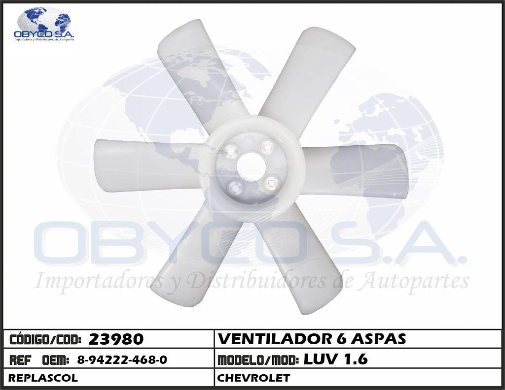 VENTILADOR LUV 1.6 6 ASPAS 8-94222-468-0