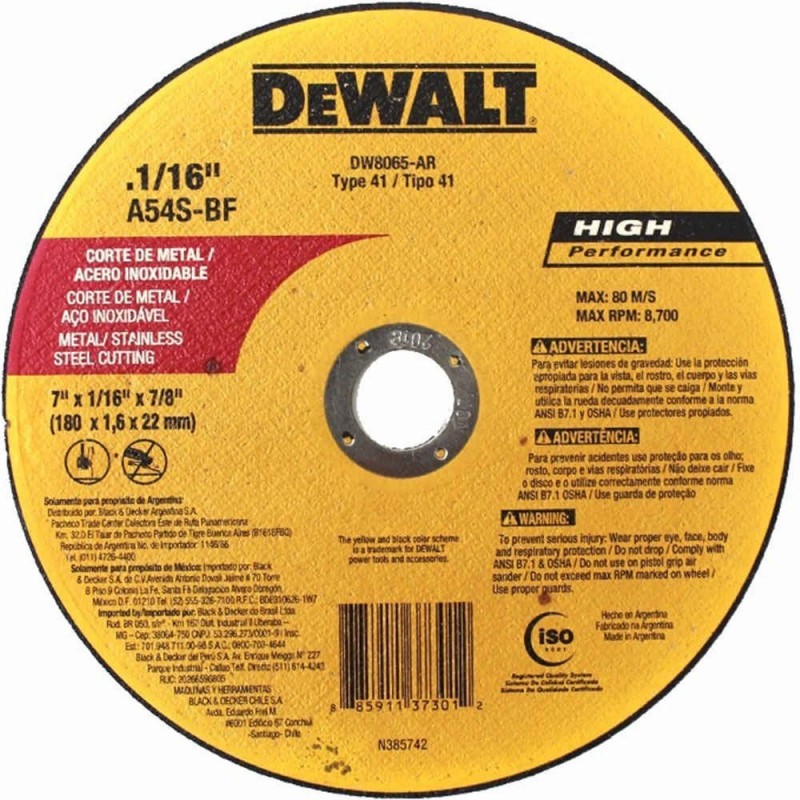 P1-24-D3 DISCO CORTE METAL 7"" (DEWALT) 8581